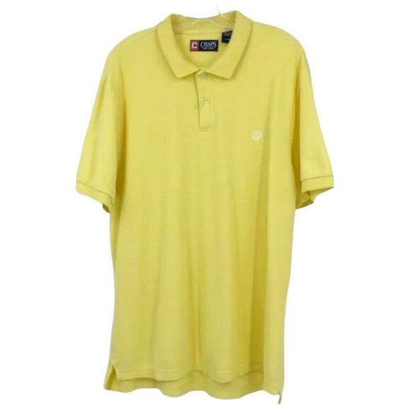 Chaps Men's Polo Shirt Yellow Size L 100% Cotton Short Sleeve 1/4 Button Top - Picture 1 of 6